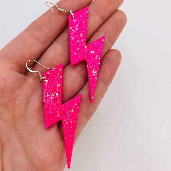 Hot Pink Lightning Bolt Earrings - Picture 2 of 8